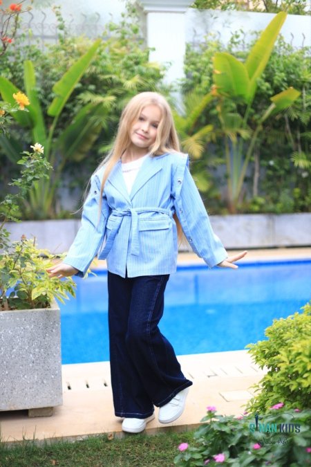 طقم بناتي بنطلون 3 قطع جكيت مقلم