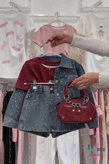 طقم بناتي جينز 3 قطع تنورة