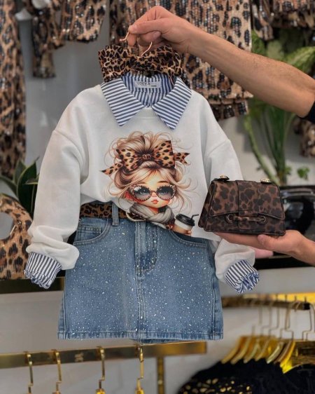 طقم بناتي تنورة جينز دجيتال